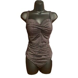 NWT Nip Tuck One Piece Swimsuit Black Metallic Size 10